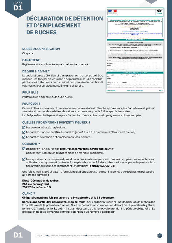 Déclaration de détention et d'emplacement de ruches
